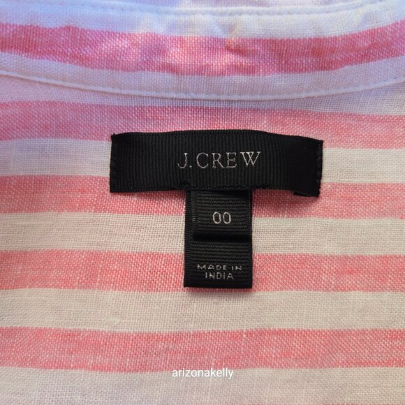 J. Crew Linen Button Down Shirt Pink + White Stripe Tie Waist  00 - Picture 3 of 10